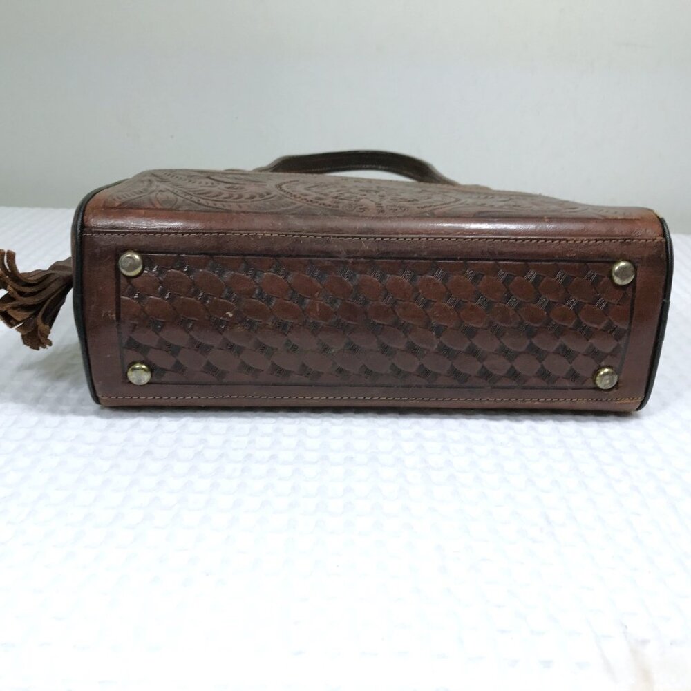 Vintage Tooled Leather Handbag Brown Floral - Picture 7 of 14